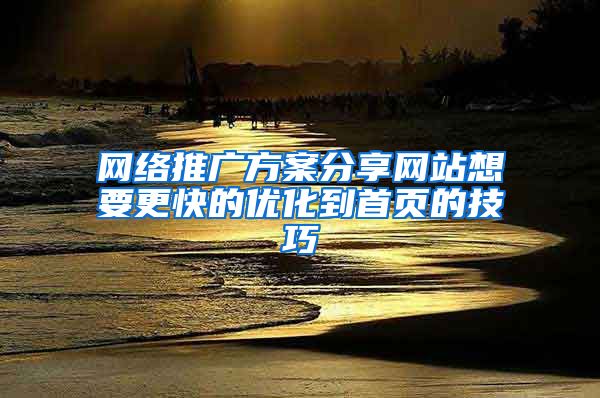 网络推广方案分享网站想要更快的优化到首页的技巧
